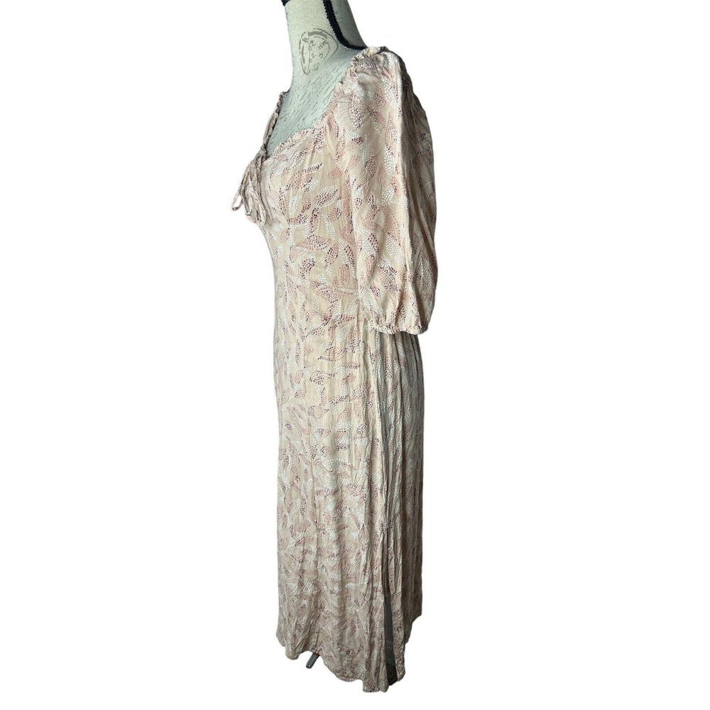 Sincerely Jules Midi Dress Cottagecore Smocked Blush Pink Lace Up‎ Puff Sleeve S - Picture 3 of 8